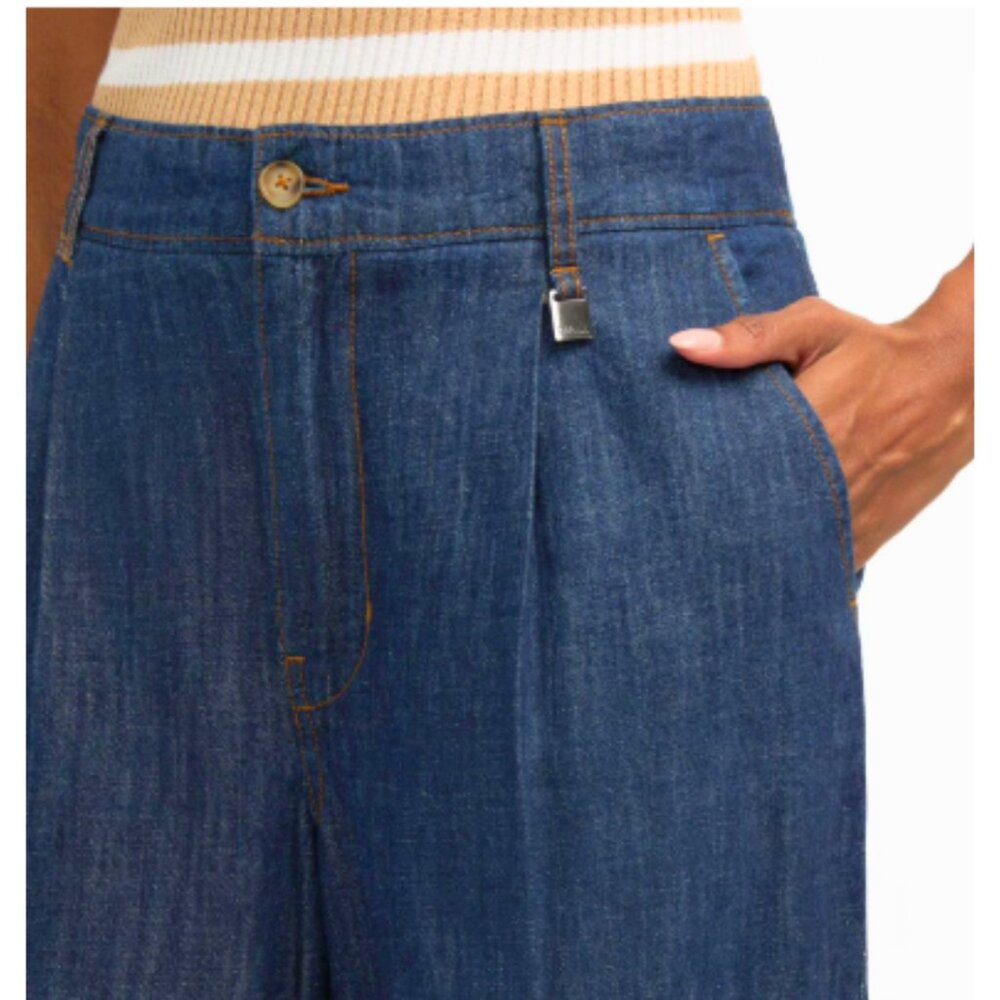 MEXX Indigo Jeans, 40 x 30, Lightweight, Pleats, Elastic, Wide Leg, Side Pockets